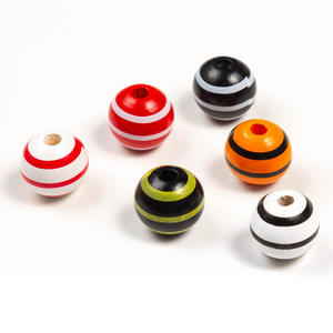 Perles en bois à rayures rondes en bois colorées naturelles de 16MM pour la fabrication de bijoux - Product Image 1