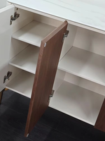 Armoire élégante à 4 portes en chêne massif, fabriquée à la main, moderne, durable, base en métal, meubles de maison, montage facile, chambre à coucher, hôtel, salle à manger