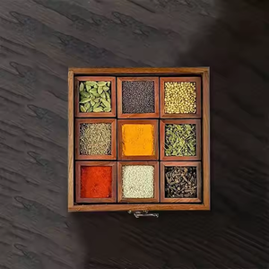Square Wooden Spice <strong>Box</strong> Storage <strong>Box</strong> Spice Holder for <strong>Kitchen</strong> Glass Top with Spoon Wood Display Shelf - Product Image 4