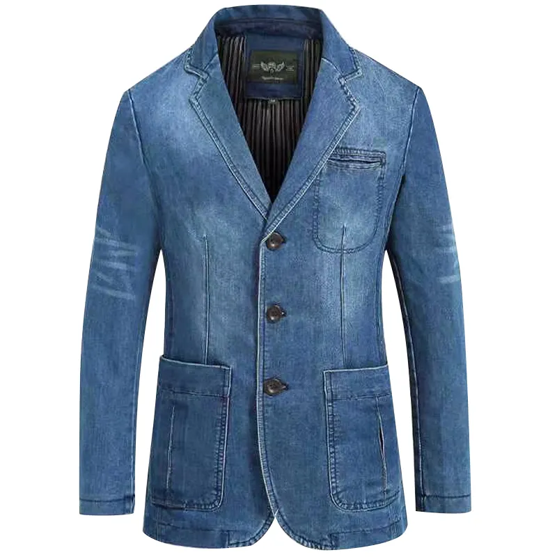 Blazer informal masculino, jaqueta de algodão jeans plus size