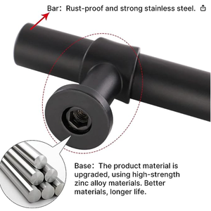 Pegangan pintu dapur, pintu dapur, Stainless Steel hitam Matt Modern T Bar, kenop tarik, pegangan dapur perangkat keras laci 2 "~ 12" - Product Image 3