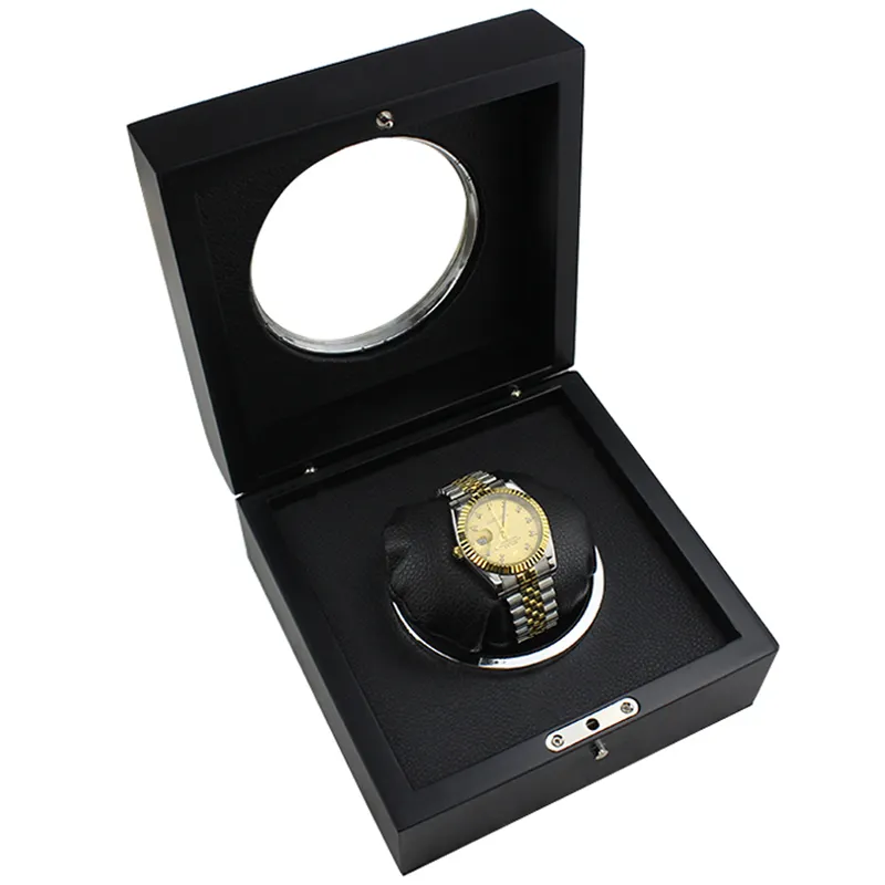 Relógio de armazenamento de presente em laca preta high-end com pulseira de madeira e caixa de embalagem