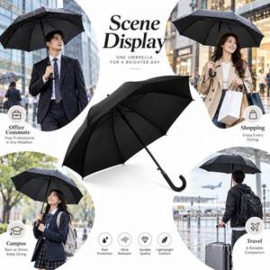Parapluie droit personnalisé avec logo, 23 pouces, tissu pongé, 8 baleines, armature en fibre de verre, poignée courbée, pour cadeaux d'entreprise et événements, vente en gros - Product Image 3