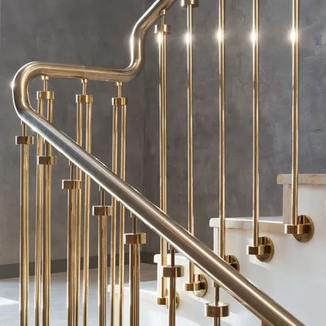 Modern Design Metalen Goud Stalen Pijp Trap Leuning Aluminium Gouden Trapleuning