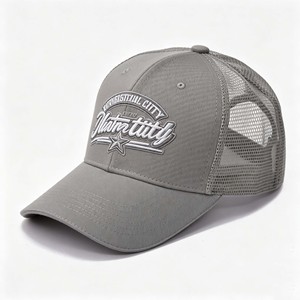 Gorras Trucker Azules Tipo Sandwich de 5 Paneles, Perfil Alto, con Malla y Rayas, Gorras Personalizadas con Logotipo Bordado en 3D - Product Image 3