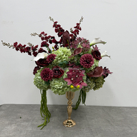 ZKAI Composition florale artificielle de luxe vert bordeaux, centre de table de mariage, orchidée en soie, style cascade, décoration événementielle