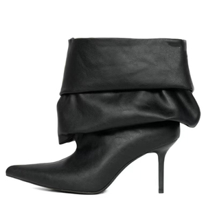 Botines de tacón alto fino con estampado de serpiente personalizado, talla grande 46, punta fina, estilo holgado, parte superior ancha plisada, zapatos sueltos para mujer - Product Image 1