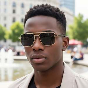 Lunettes de soleil de pilote rétro de luxe en alliage avec logo personnalisé 2026, protection UV400, double pont, carrées, pour hommes - Product Image 3