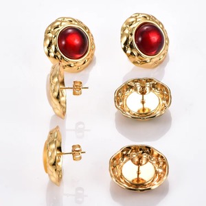 Pendientes redondos de acero inoxidable vintage franceses con piedra ovalada para mujer, delicados y lujosos, que no se desvanecen, regalo de joyería para mujer - Product Image 4