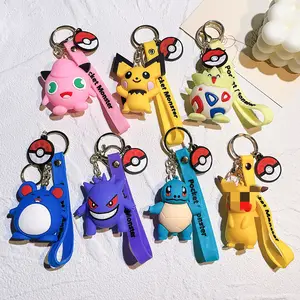 Kreative Cartoon Silikon puppe Schlüssel bund Nette Tasche Anhänger Paar Geschenk Großhandel Poke Feuer drache Squirtle Duck Pika Chu Schlüssel bund