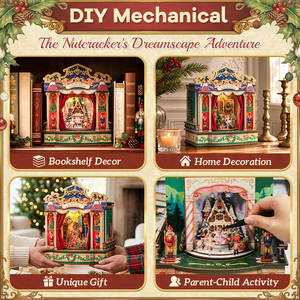 CuteBee DIY Mechanical the Nutcracker's Dreamscape Adventure Wooden Book Nook Kit Miniature House Bookshelf Insert 3D Puzzle - Product Image 6