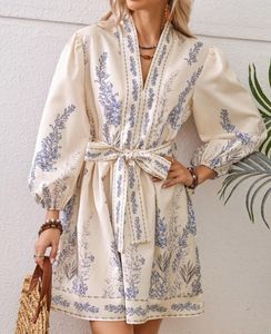 महिलाओं के लालटेन आस्तीन बंधे वी-गर्दन की पोशाक - Product Image 4