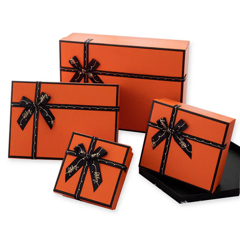 Kotak Hadiah Oranye Kustom Fashion Kreatif Hari Valentine Busur Hadiah Kotak Kertas untuk Hadiah Pakaian Kosmetik
