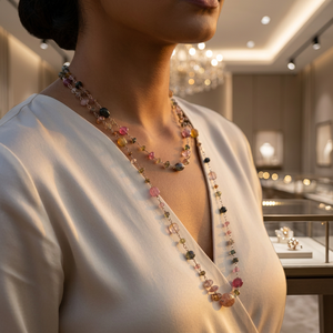 Collier long bohème pour femme en argent plaqué 925 multicolore avec perles de pierres naturelles et cristaux - Product Image 3