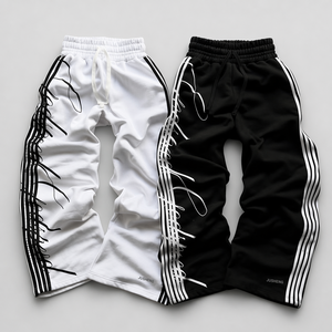 <span class=keywords><strong>Pantaloni</strong></span> Lunghi Casual American Vintage <span class=keywords><strong>in</strong></span> Cotone 100% <span class=keywords><strong>con</strong></span> Vita Media Elastica, Stampa Digitale DTG, Stile Street Sports Personalizzato - Product Image 1