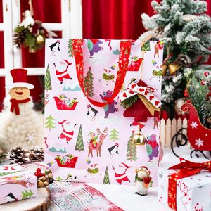 Pink Christmas <b>Wrapping</b> <b>Paper</b> Reversible Santa Penguin Design 17 In X 32.8 Ft Gift Craft Use - Product Image 3