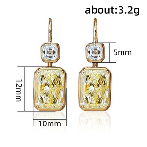 Orecchini pendenti con zirconi quadrati gialli per donna, gioielli semplici e alla moda - Product Image 4