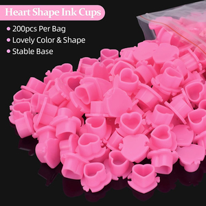 <b>Large</b> Pink Heart Tattoo Ink Caps with Base Disposable Pigment <b>Cups</b> for Tattoo Supplies - Product Image 3