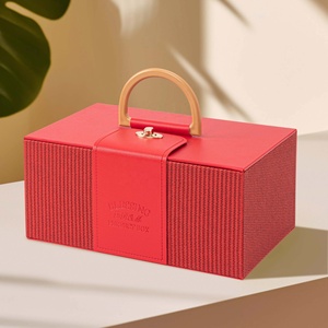 Rectángulo personalizado lujoso tejido Pu cuero joyero dama de honor regalo Pacling caja con cinta de tela con asa - Product Image 2