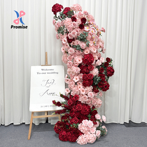 Promise Romantic Dreamy Pink Red Mixed Artificial Roses Flower Arrangement Handmade Polyester Wedding Decor - Product Image 1