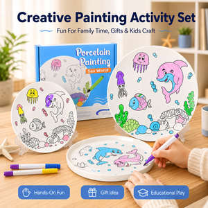Peignez votre propre tasse à café en céramique et assiette DIY, personnalisables, peintes à la main, non peintes, pour enfants, artisanat, OEM, ODM, vente en gros - Product Image 2