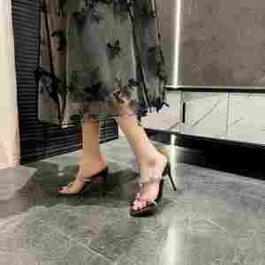 Women's One-Strap <b>Silver</b> Rhinestone Sandals, Thin Heel Crystal Transparent <b>Slippers</b>, Elegant High Heels New Arrival - Product Image 6