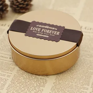 Wholesale Food Safe Custom Luxury Empty Round Metal Rose Gold Cake Tin Can Packaging Cookie Tin Box With Airtight Lids