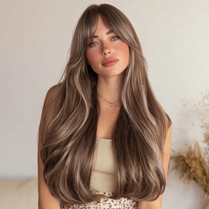 2025 Bán buôn phụ nữ Dài Xoăn Tóc tổng hợp tóc giả tự nhiên bangs Nâu Gradient nổi bật nắp nhỏ cơ thể sóng đuôi uốn cong SM538 - Product Image 5
