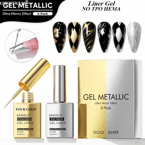 Paquete de 2 Geles Metálicos para <span class=keywords><strong>Uñas</strong></span> con Efecto Espejo, Delineador Profesional con Efecto de Hilo Dorado y Plateado - Product Image 1
