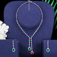 Parure de bijoux de mariée plaquée or/argent avec zircons cubiques multicolores, collier long et boucles d'oreilles, cadeau pour femme pour mariage ou fête