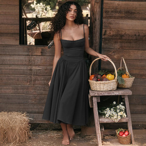 Abbigliamento Donna Moda Vintage Estate Novità Abito Lungo <span class=keywords><strong>Casual</strong></span> Vintage Sexy Senza Spalline con Allacciatura al Collo - Product Image 2