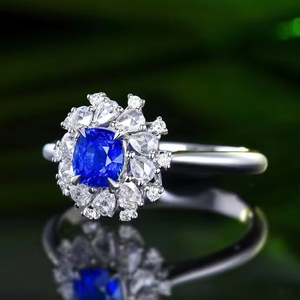 SGARIT Fine Jewelry Wholesale Solid 18k <b>White</b> <b>Gold</b> 0.8 CT Jewellery Engagement Natural Blue <b>Sapphire</b> Gemstone Diamond <b>Ring</b> - Product Image 2