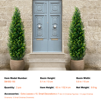 2 Paket Pohon Cedar Topiary Buatan 5FT, Tanaman Pot Evergreen Palsu Tahan UV untuk Dekorasi Dalam dan Luar Ruangan