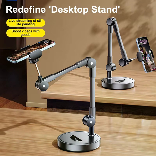 Versatile Height Adjustable Smartphone Holder, Foldable Arm Tablet Stand for Vlogging, Photography and Live Broadcast