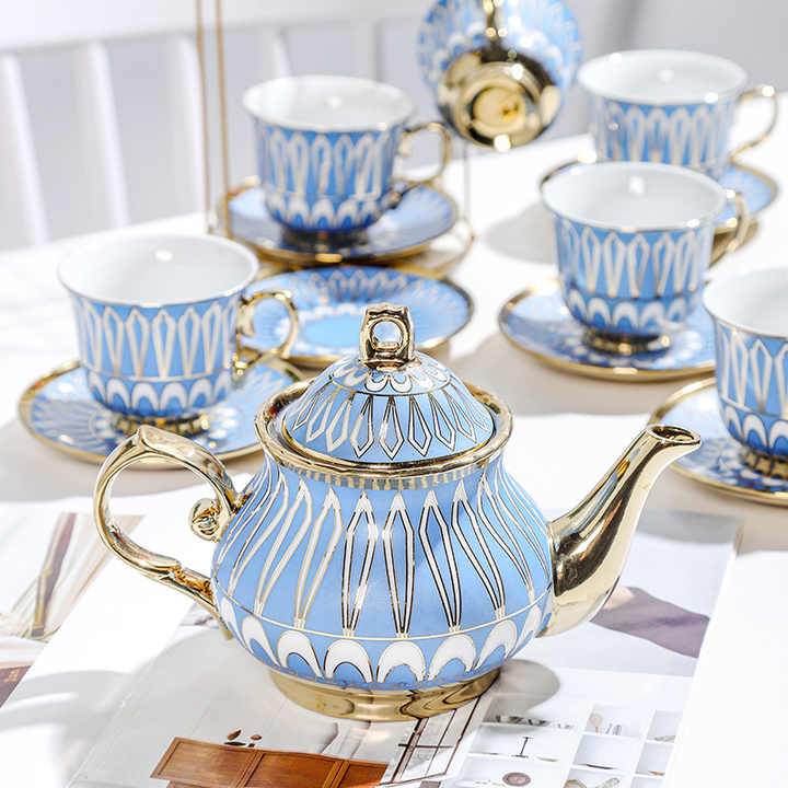 Gold Rim Porcelain Tea Cup Set Teapot Chinese Tea Pot and Cup Sets Decor 3pcs Ceramic Tea Pot with Cup and Saucer