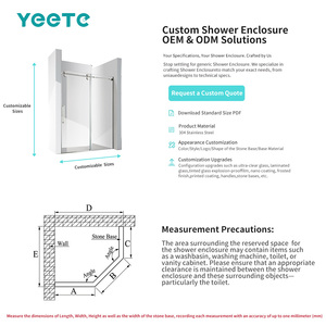 Porte de douche coulissante moderne sans cadre en verre cannelé YEETE, avec roulettes en acier inoxydable 304, pour salle de bain et rénovation de condo - Product Image 3