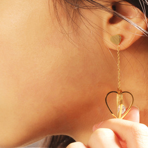 Heart Shaped Diamond <b>Earrings</b> Gold Stainless Steel Long Dangle <b>Studs</b> For Women Everyday Wear - Product Image 2