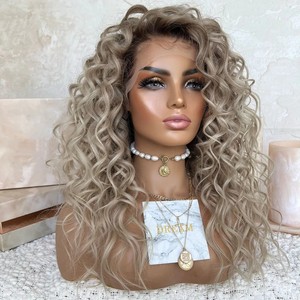 Freedom Wig Ombre Ash Blonde Color Suelto Rizado Estilo de moda Raw Vietnamita Cabello humano Full HD Pelucas delanteras de encaje para mujeres - Product Image 4