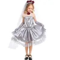 Fancy Girls Ghost Bride Costume Dress Halloween Ghostly Bride Costume Vampire Couple Kids Cosplay Outfit