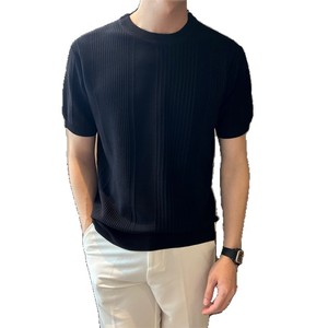 T-shirt blanc en tricot à manches courtes pour homme, coupe ajustée, couleur unie, vêtements d'été pour jeunes - Product Image 5