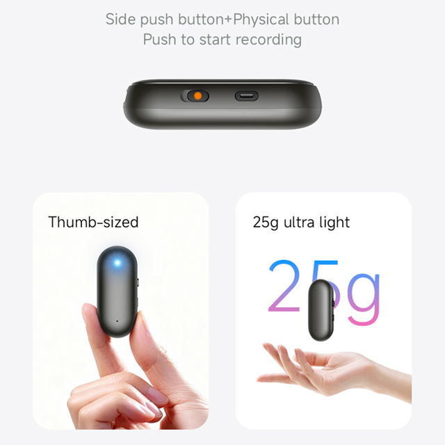 Factory Direct Sale AI Voice Recorder Magnetic Charging Lithium-Powered Supports 81 Languages MP3 Audio Recording Recording