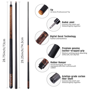Coupelle de <span class=keywords><strong>billard</strong></span> CUPPA en fibre de carbone, haute technologie, manche à faible déflexion, poignée en cuir d'érable, pointe de 12,5 mm, légère, professionnelle - Product Image 5