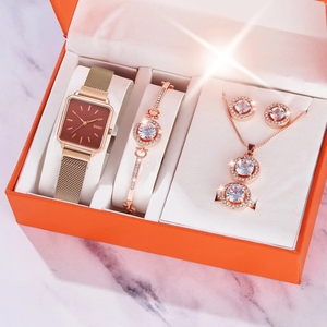 <strong>Magnetic</strong> Buckle Quartz Watch Diamond Jewelry Lady Watch Set Bracelet Necklace <strong>Earrings</strong> Ring Watch Set for Women Gift Set CD094 - Product Image 3