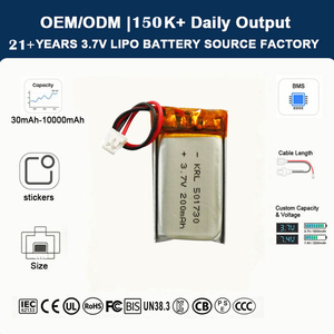 Низкая цена от производителя: литий-полимерный аккумулятор 501730 3.7V 200mAh для Bluetooth-колонок, LiPo батарея - Product Image 1