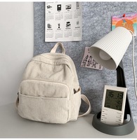 Sac à dos en velours côtelé de couleur unie pour femme, style Tang, pour lycéennes et étudiantes, mini sac à dos rétro simple pour femme