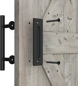 Wholesale Carbon Steel Pull And Flush Door Handle Set Sliding Barn Door Handle Pull Black For Sliding Barn Door