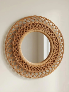Miroir mural rond en rotin tressé à la main du Vietnam, style bohème, décoration intérieure naturelle de style farmhouse côtier - Product Image 1