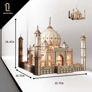 3D hecho a mano DIY rompecabezas de madera Taj Mahal modelo DIY Destacado Micro Casa modelo