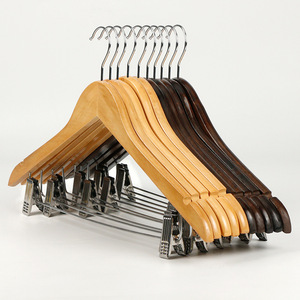 Customized Logo Wood Suit <strong>Hanger</strong> Wooden Clothes <strong>Hangers</strong> with <strong>Clips</strong> - Product Image 1