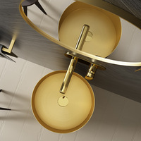 Nouveau design de salle de bain moderne en or pour hôtel évier en résine 304 en acier inoxydable évier sur pied autoportant
